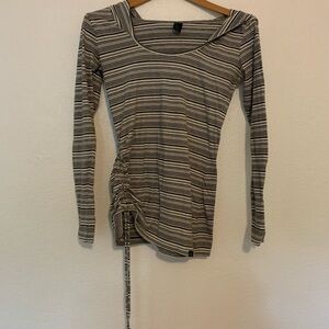 Prana Striped Long-Sleeve Scoop Neck Top in Black & White